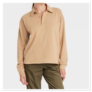 Women's Long Sleeve Polo Shirt Tan Universal Thread Leisure Studio